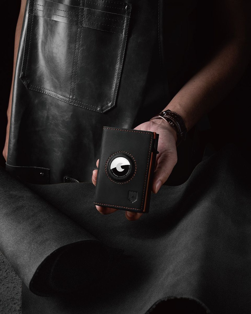 Dodensha (DDS) RFID Leather AirTag Wallet with Pop-Up Card Holder - Orange