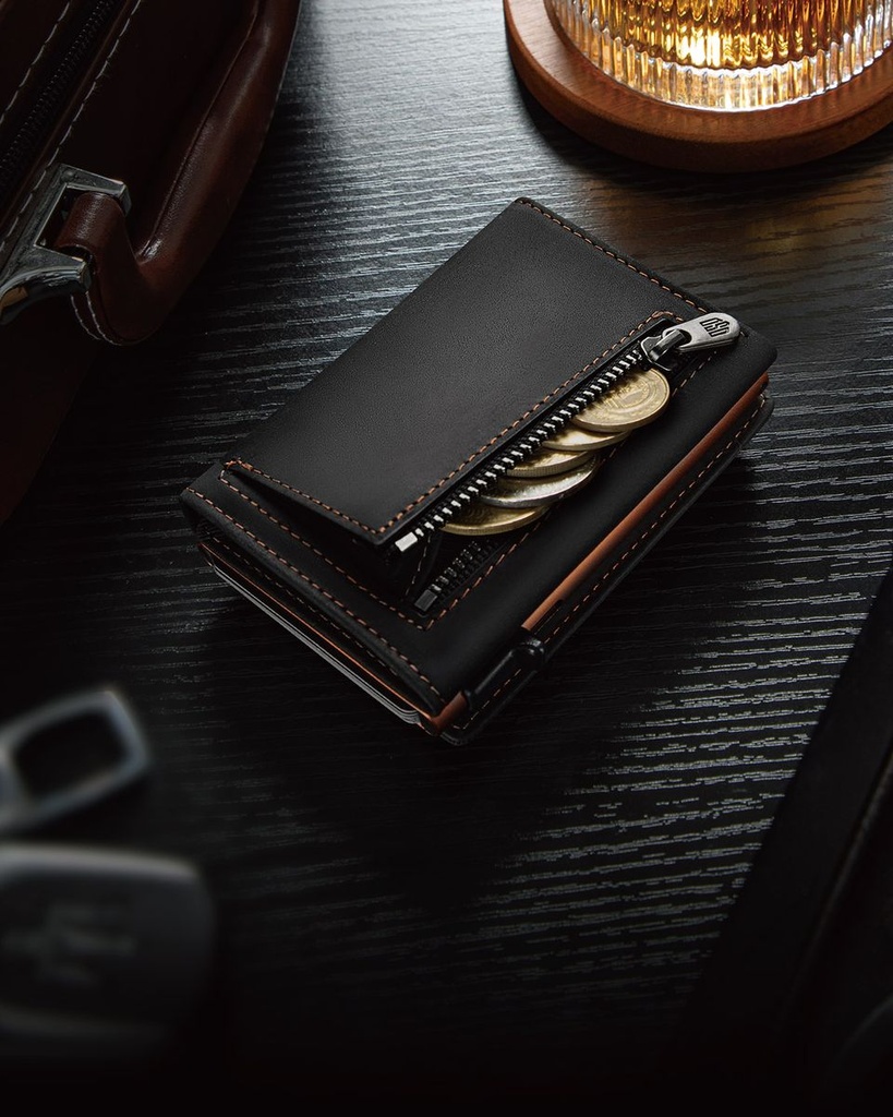 Dodensha (DDS) RFID Leather AirTag Wallet with Pop-Up Card Holder - Orange