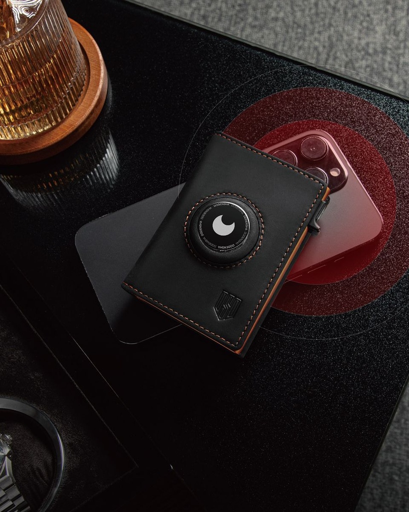 Dodensha (DDS) RFID Leather AirTag Wallet with Pop-Up Card Holder - Orange