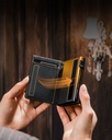 Dodensha (DDS) Pop-Up Aluminum RFID Trifold Leather Slim Wallet - Black, Yellow