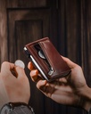Dodensha (DDS) Pop-Up Aluminum RFID Trifold Leather Slim Wallet - Brown, Silver