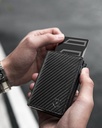 Dodensha (DDS) Pop-Up Aluminum RFID Trifold Leather Slim Wallet - Black, Carbon