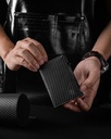 Dodensha (DDS) Pop-Up Aluminum RFID Trifold Leather Slim Wallet - Black, Carbon