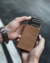 Dodensha (DDS) Pop-Up Aluminum RFID Trifold Leather Slim Wallet - Brown