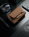 Dodensha (DDS) Pop-Up Aluminum RFID Trifold Leather Slim Wallet - Brown