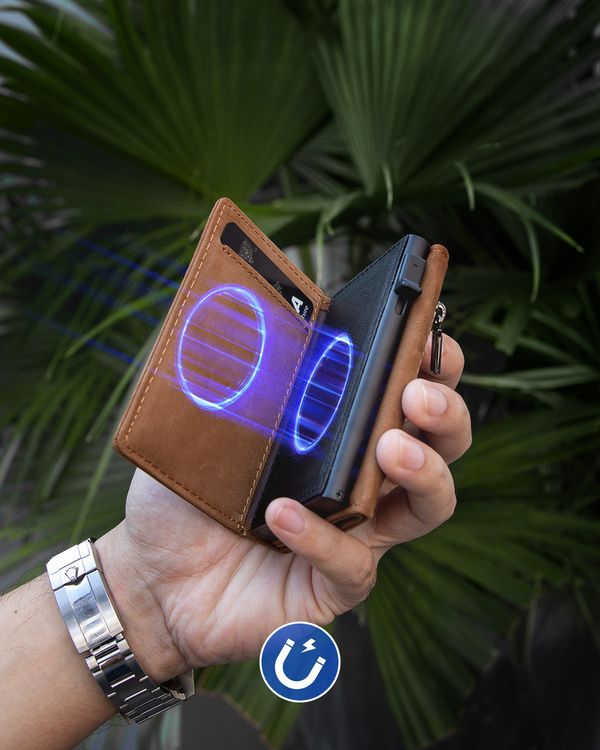 Dodensha (DDS) Pop-Up Aluminum RFID Trifold Leather Slim Wallet - Brown