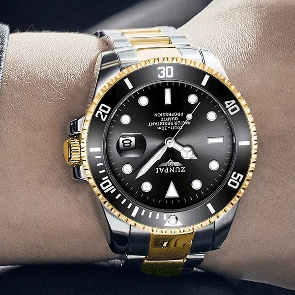 ZUNPAI Men's Luxury Waterproof Sports Stainless Steel Wristwatch - Black, Gold