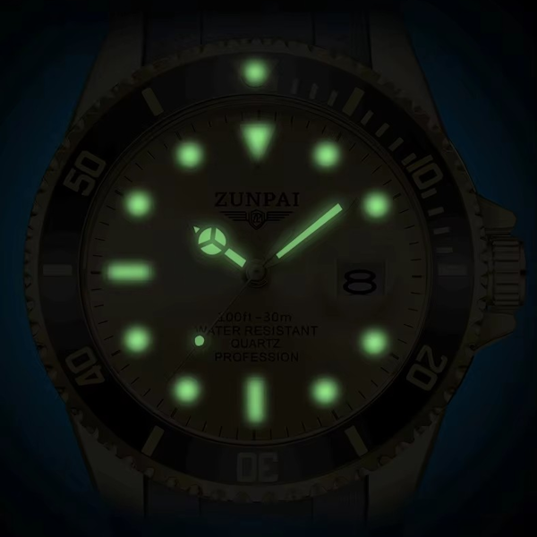 ZUNPAI Men's Luxury Waterproof Sports Stainless Steel Wristwatch - Black, Gold