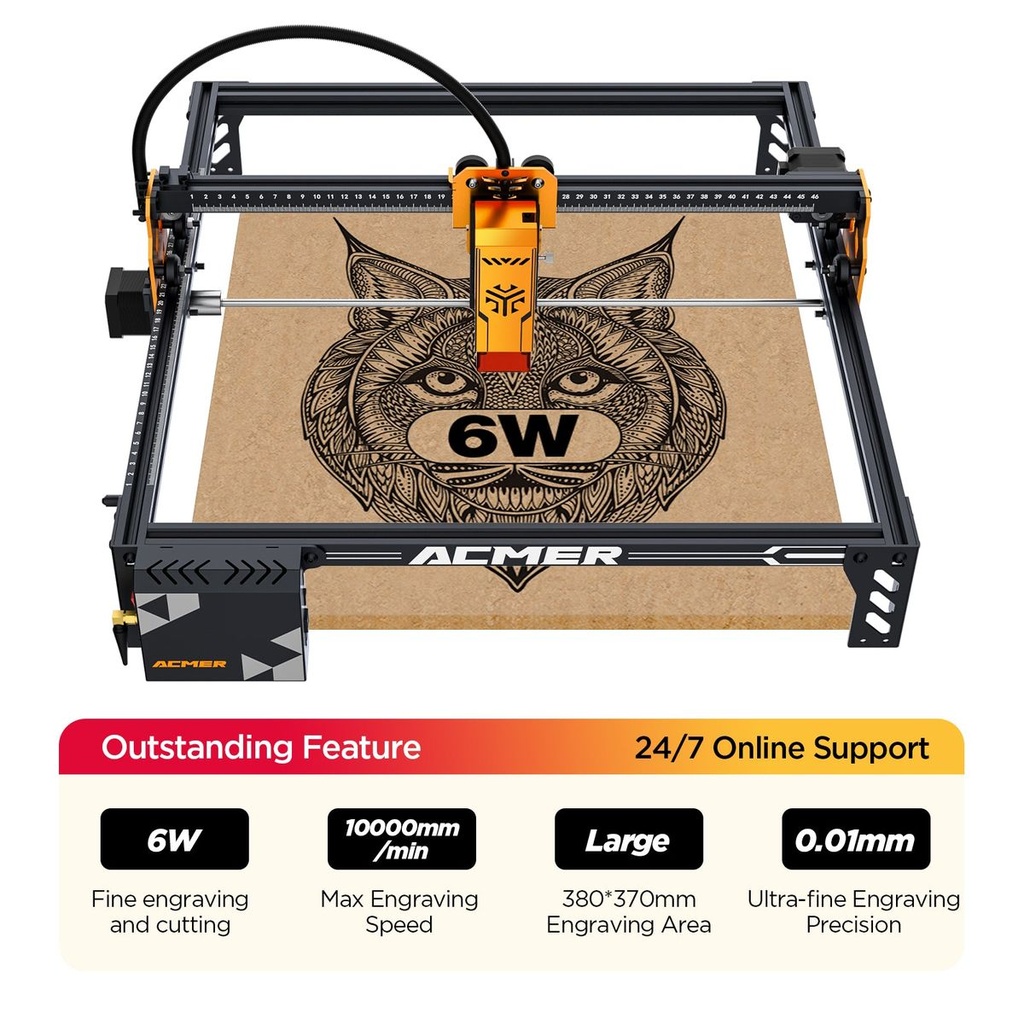 ACMER P1 S Pro 6W Laser Engraver & 72W Cutter, 380x370mm, High Precision