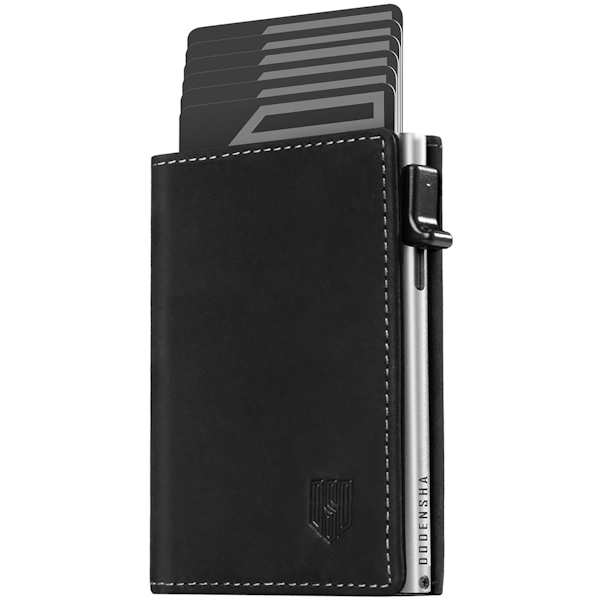 Dodensha (DDS) Pop-Up Aluminum RFID Trifold Leather Slim Wallet - Black