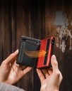Dodensha (DDS) Pop-Up Aluminum RFID Trifold Leather Slim Wallet - Black, Red