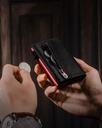 Dodensha (DDS) Pop-Up Aluminum RFID Trifold Leather Slim Wallet - Black, Red
