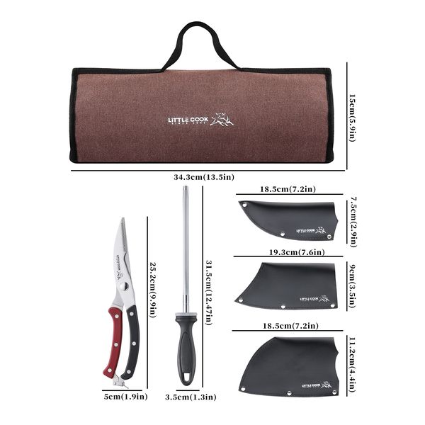 Little Cook 9-Piece Butcher Knife Set with Cleaver Sheaths and Bag
