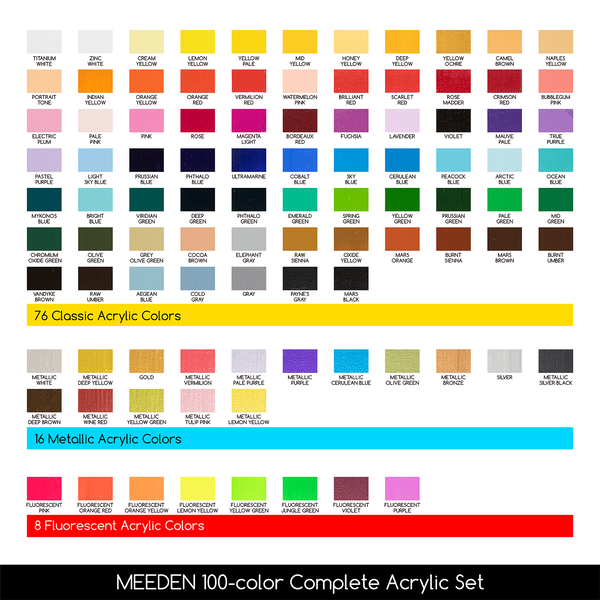 MEEDEN 100-Color Acrylic Paint Set -12ml Artist Tubes for Creative Painting