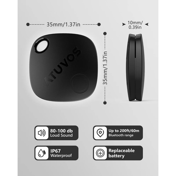 Atuvos Waterproof Smart GPS Tracker/ Locator Dog Smart Tag with App Control - Black