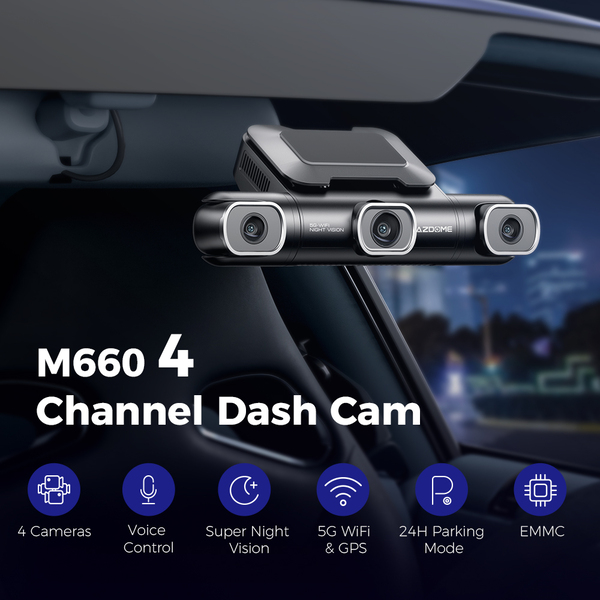 AZDOME M660 4K 4-Channel Dash Cam - 128GB EMMC, 5G WiFi, GPS, Bluetooth and more