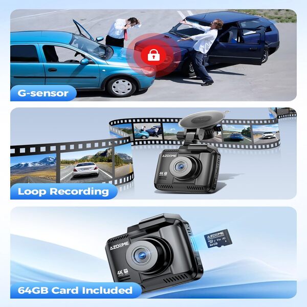 AZDOME GS63H Pro 4K Dash Cam Front and Rear - UHD 2160P + 1080P Car Camera