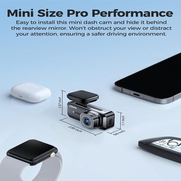 AZDOME M200 Mini Dash Cam 1080P Front Hidden Windshield Mount, 24H Parking Mode