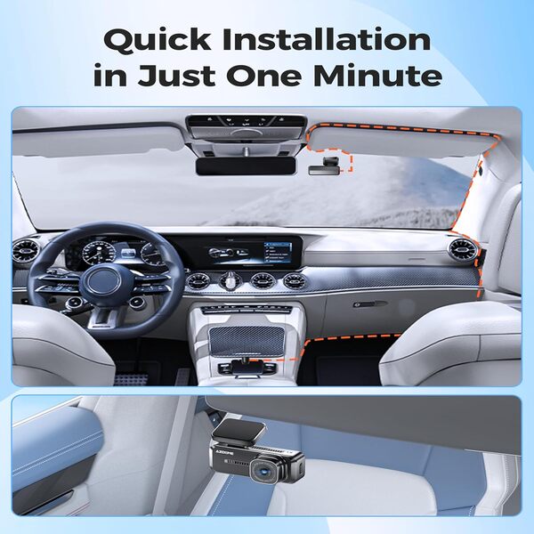 AZDOME M200 Mini Dash Cam 1080P Front Hidden Windshield Mount, 24H Parking Mode