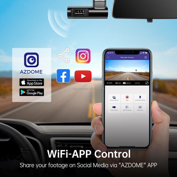 AZDOME M330 FHD Dash Cam - 1080P Front Camera with Built-in WiFi, Voice Control