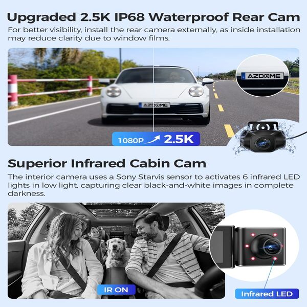 AZDOME M550 Max 3Channel Dash Cam 4K Front + 2.5K Rear + 1080P Cabin Camera