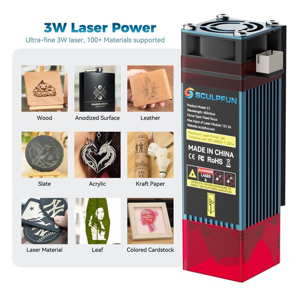 SCULPFUN C1 3W Mini Laser Engraver Portable Wood Acrylic Cutting Machine