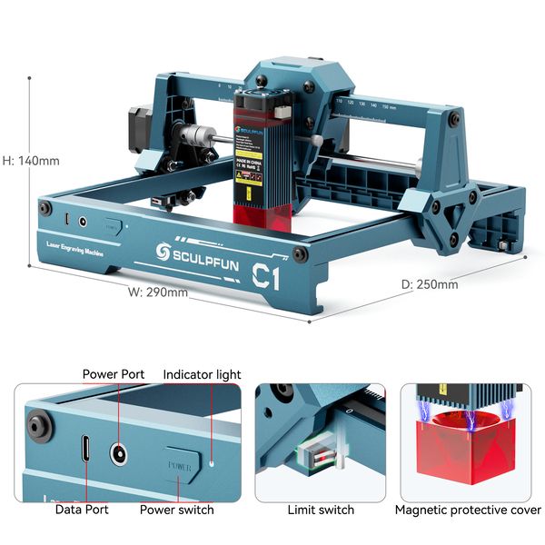 SCULPFUN C1 3W Mini Laser Engraver Portable Wood Acrylic Cutting Machine
