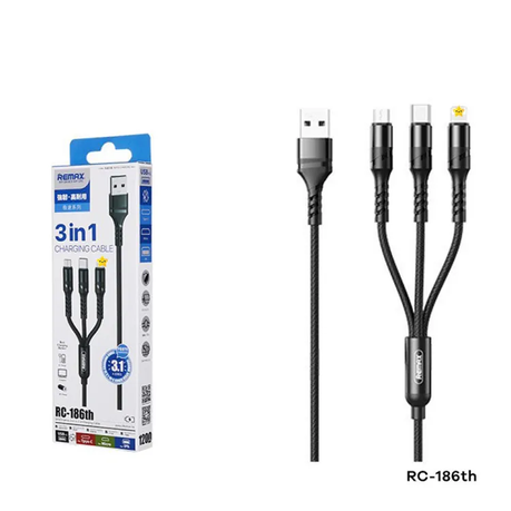 CABLE REMAX SPEED 3IN1 2.1A RC-186 BLACK