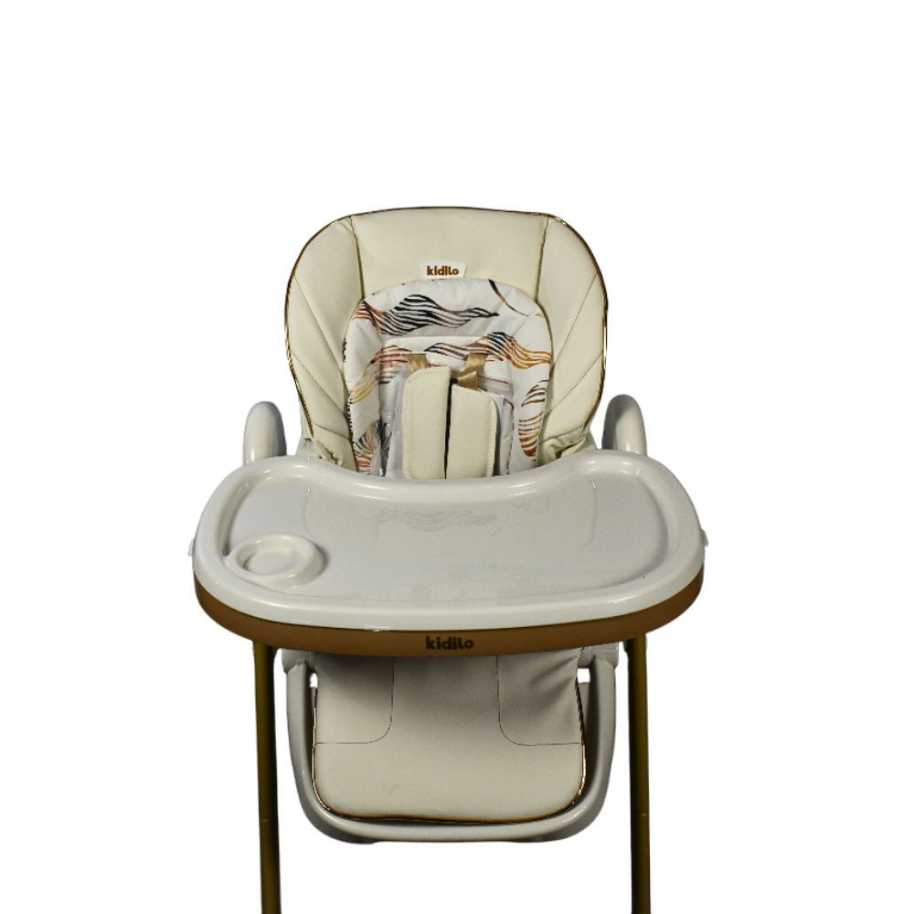 Kidilo Convertible Baby Feeding Chair - Soft Cushion & Removable Meal Tray - Khaki