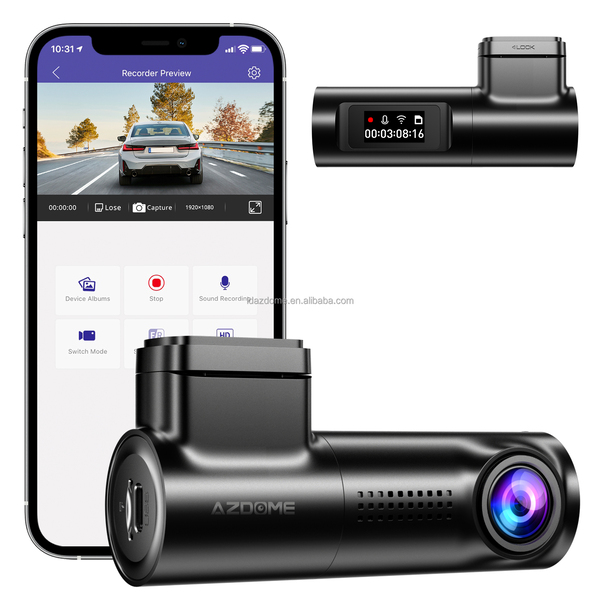 AZDOME M330 FHD Dash Cam - 1080P Front Camera with Built-in WiFi, Voice Control
