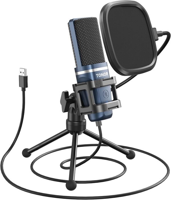 TONOR TC-777 Cardioid USB Podcast Microphone with Tripod Stand & Pop Filter