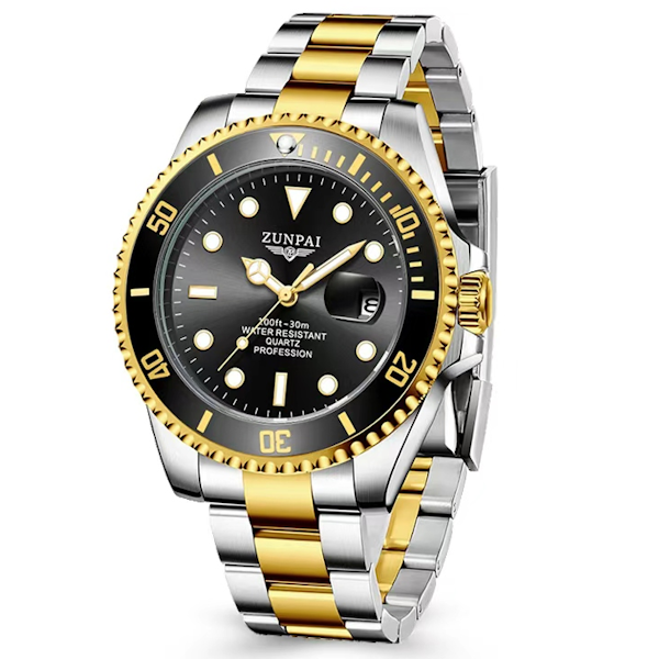 ZUNPAI Men's Luxury Waterproof Sports Stainless Steel Wristwatch - Gold, Black, Silver