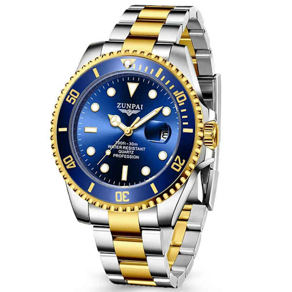 ZUNPAI Men's Luxury Waterproof Sports Stainless Steel Wristwatch - Blue, Gold, Silver