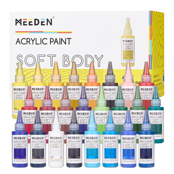 MEEDEN 24-Color Soft Body Acrylic Paint Set - 60ml Artist Squeeze Bottles