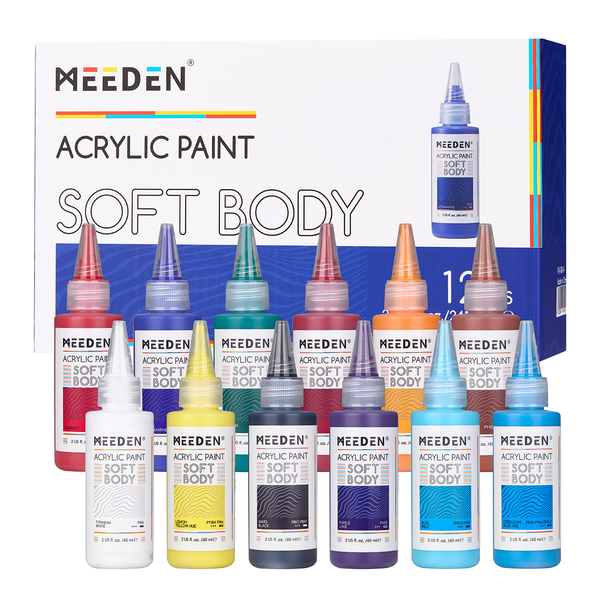 MEEDEN 12-Color Soft Body Acrylic Paint Set - 60ml Artist Squeeze Bottles