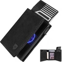 Dodensha (DDS) Pop-Up Aluminum RFID Trifold Leather Slim Wallet - Black silver