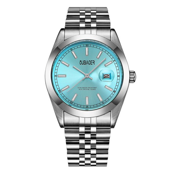 Oubaoer Men's Luxury Quartz Wristwatch - Stainless Steel with Date Display Silver Blue
