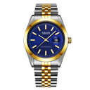 Oubaoer Men's Luxury Quartz Wristwatch - Stainless Steel with Date Display Silver-Gold, Dark Blue