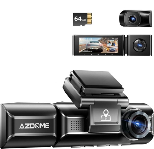 [5639] AZDOME M550 4K WiFi Dash Camera , 3-Channel, Dual Front/Rear, 64GB Card Cam