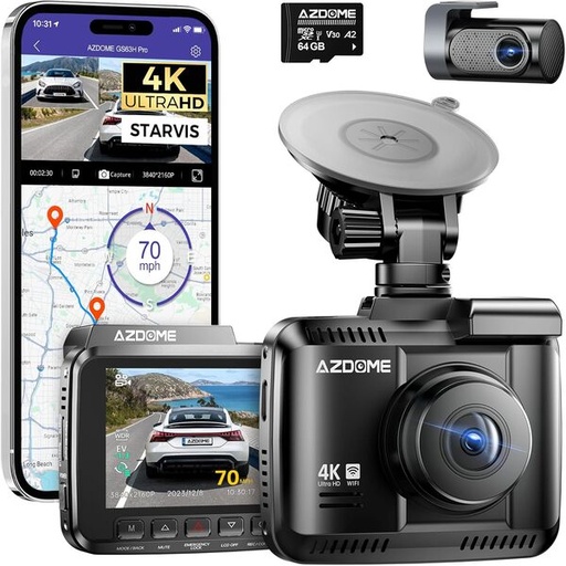 [7064] AZDOME GS63H Pro 4K Dash Cam Front and Rear - UHD 2160P + 1080P Car Camera