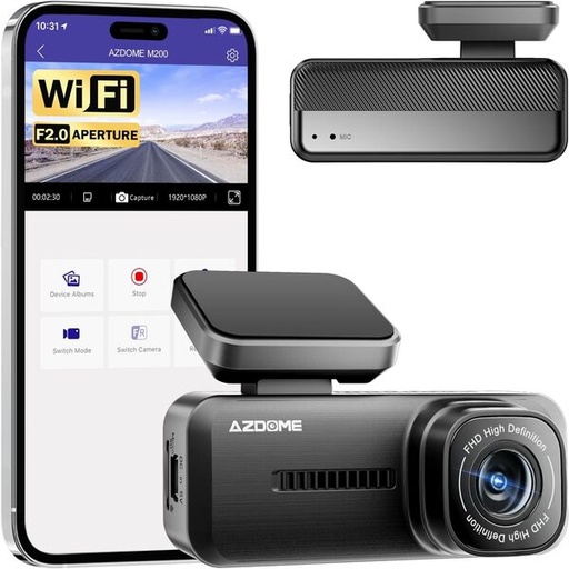 [7066] AZDOME M200 Mini Dash Cam 1080P Front Hidden Windshield Mount, 24H Parking Mode