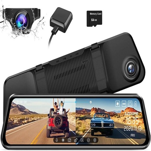 [7068] AZDOME PG17 12" IPS Touch Screen Dash Cam with WiFi - Dual 1080P Cameras, GPS