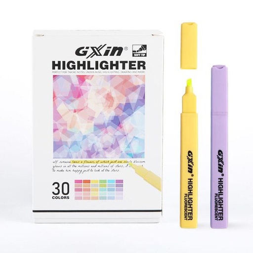 [7180] Gxin G-343 30 Assorted Pastel Highlighters - Chisel Tip Water-Based Markers