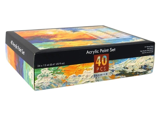 [7286] Acrylic Paint Set 24 Colors with Easel, Brushes & Accessories for Artists