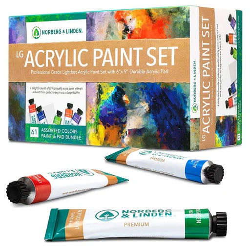 [7287] Norberg & Linden LG61 Acrylic Paint Set | 60 Tubes for Canvas & Crafts