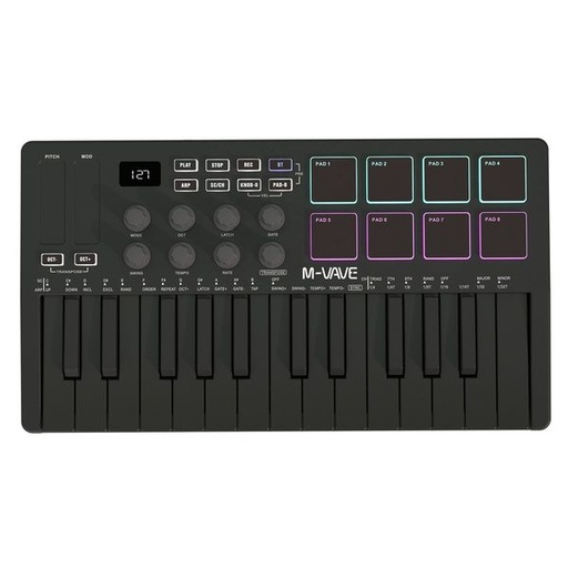 [7333] M-VAVE 25 Key, 8 Pads & 8 Knobs USB MIDI Keyboard Controller with Bluetooth - Black