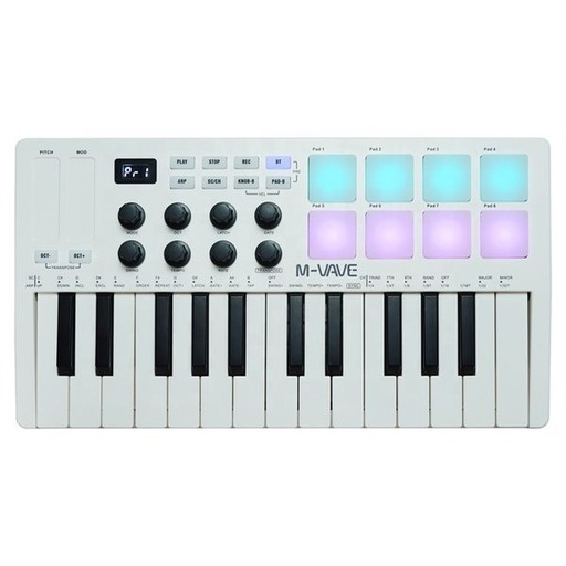 [7334] M-VAVE 25 Key, 8 Pads & 8 Knobs USB MIDI Keyboard Controller with Bluetooth - WHITE
