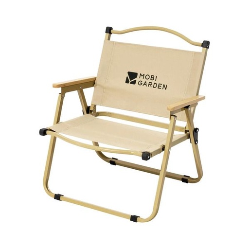 [7341] Mobi Garden Folding Camp Chair - Steel Frame, Canvas Seat & Beech Armrests - Brown - M