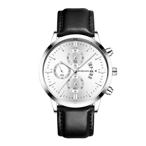 [7434] Amovan - Men's Multifunction Sport Quartz Watch - Stainless Steel Black Strap/White Face- 43mm 