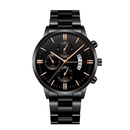 [7436] Amovan - Men's Multifunction Sport Quartz Watch - Stainless Steel Black Strap/Black Face - 43mm